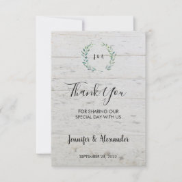 Rustige waterverf verlaat hout Dank je bruiloft Kaart