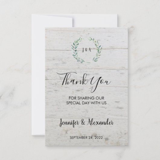 Rustige waterverf verlaat hout Dank je bruiloft Kaart (Voorkant)