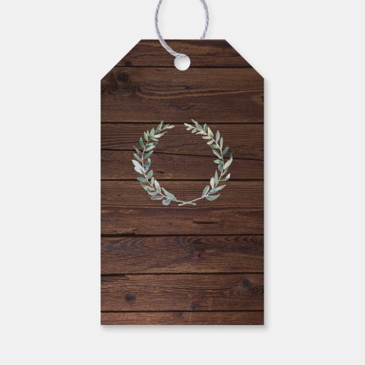 Rustige waterverf verlaat houten trouwtas cadeaulabel (Achterkant)