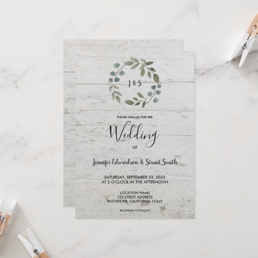 Rustige waterverf verlaat houtmonogram Weddenschap Kaart (Voorkant / Achterkant in situ)