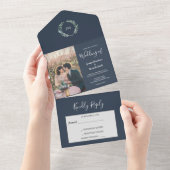 Rustige waterverf verlaat monogram foto Weddenscha All In One Uitnodiging (Afscheurbaar)