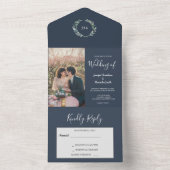 Rustige waterverf verlaat monogram foto Weddenscha All In One Uitnodiging (Binnen)