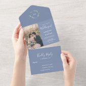 Rustige waterverf verlaat monogram foto Weddenscha All In One Uitnodiging (Afscheurbaar)