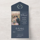 Rustige waterverf verlaat monogram foto Weddenscha All In One Uitnodiging (Binnen)