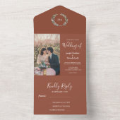 Rustige waterverf verlaat monogram foto Weddenscha All In One Uitnodiging (Binnen)