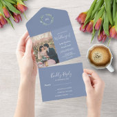 Rustige waterverf verlaat monogram foto Weddenscha All In One Uitnodiging