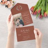 Rustige waterverf verlaat monogram foto Weddenscha All In One Uitnodiging