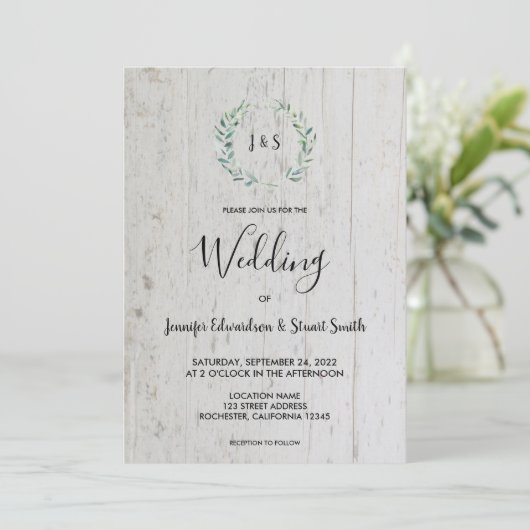 Rustige waterverf verlaat monogram foto Weddenscha Kaart