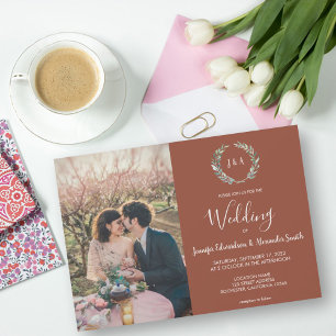 Rustige waterverf verlaat monogram foto Weddenscha Kaart