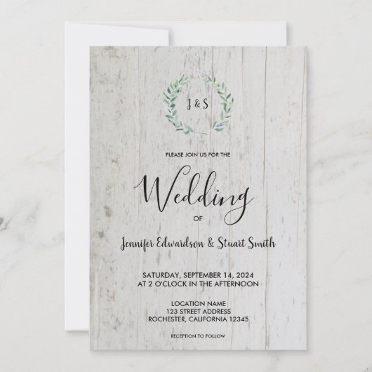 Rustige waterverf verlaat monogram foto Weddenscha Kaart (Voorkant)