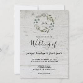 Rustige waterverf verlaat monogram hout bruiloft kaart