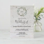 Rustige waterverf verlaat monogram hout bruiloft kaart (Staand voorkant)