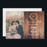 Rustige waterverf verlaat schuurhoutmonogram foto save the date<br><div class="desc">Rustic botanische waterverf laat donker schuurhout achter,  monogrammed foto Save the Date card. Waterverf verlaat ontwerp. U kunt uw eigen tekst en foto toevoegen om dit sparen de kaart van de Datum zeer persoonlijk en uniek te maken.</div>