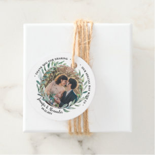 Rustige waterverf verlaat trouwfoto Dank je Bedankjes Labels