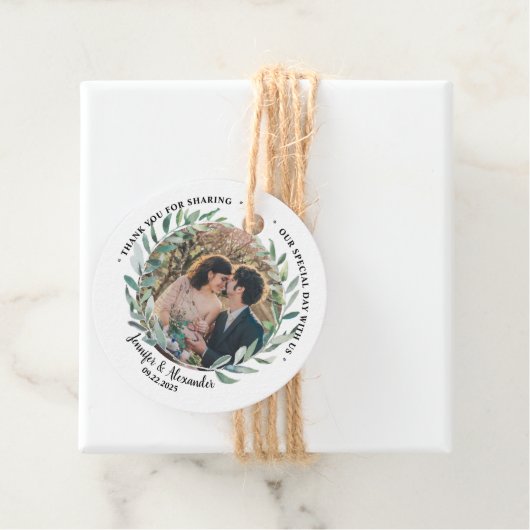 Rustige waterverf verlaat trouwfoto Dank je Bedankjes Labels (In situ)