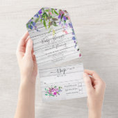Rustige Waterverf Violet Floral Baby shower in All In One Uitnodiging (Afscheurbaar)