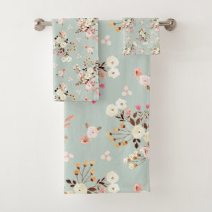 Rustige Waterverf Vloer Bouquet Patroon in Sage Bad Handdoek