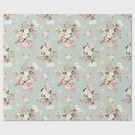 Rustige Waterverf Vloer Bouquet Patroon in Sage Cadeaupapier (Vlak)