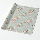 Rustige Waterverf Vloer Bouquet Patroon in Sage Cadeaupapier (Uitgerold)