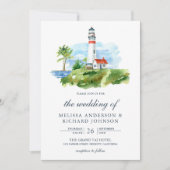 Rustige Waterverf vuurtoren Nautical Wedding Kaart (Voorkant)