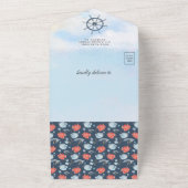 Rustige Waterverf vuurtoren Nautisch Baby shower All In One Uitnodiging (Buitenkant)