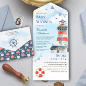 Rustige Waterverf vuurtoren Nautisch Baby shower All In One Uitnodiging