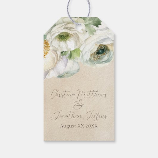 Rustige Waterverf White Ranunculus Cadeaulabel (Achterkant)