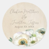 Rustige Waterverf White Ranunculus Ronde Sticker (Voorkant)