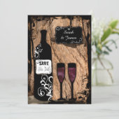 Rustige Waterverf Wijnflesje Sla de datum op Save The Date (Staand voorkant)