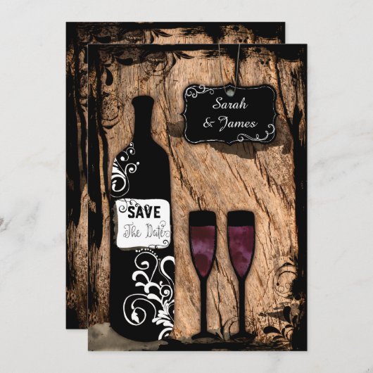 Rustige Waterverf Wijnflesje Sla de datum op Save The Date (Voorkant / Achterkant)