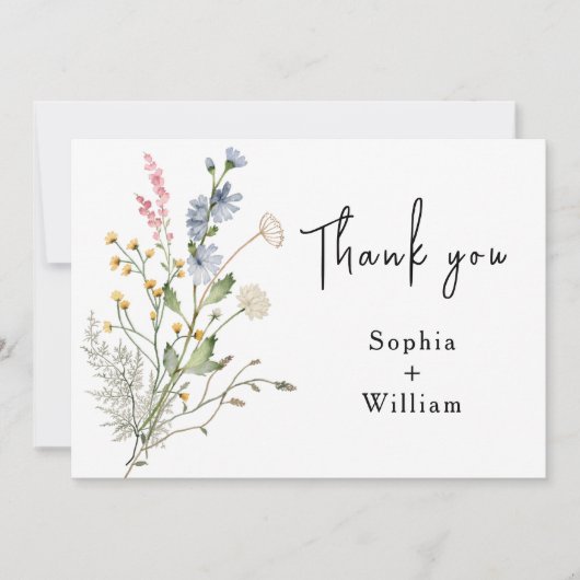 Rustige Waterverf Wildbloem Thema Moderne bruiloft Bedankkaart (Voorkant)