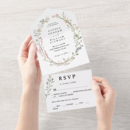 Rustige Waterverf Wildbloem Theme Spring Wedding All In One Uitnodiging