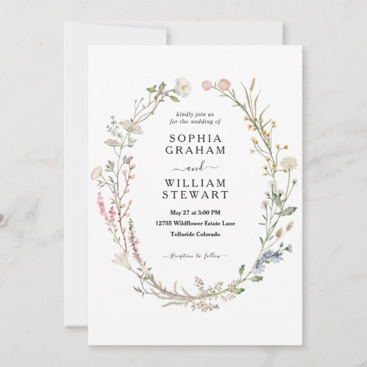 Rustige Waterverf Wildbloem Theme Spring Wedding Kaart (Voorkant)