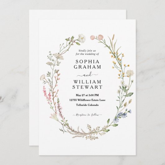 Rustige Waterverf Wildbloem Theme Spring Wedding Kaart (Voorkant / Achterkant)