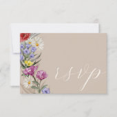 Rustige Waterverf Wilde Bloem & Beige Wedding RSVP (Voorkant)