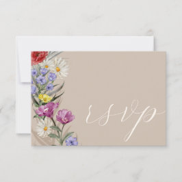 Rustige Waterverf Wilde Bloem & Beige Wedding RSVP Kaartje