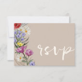 Rustige Waterverf Wilde Bloem en beige bruiloft RSVP Kaartje (Voorkant)