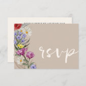 Rustige Waterverf Wilde Bloem en beige bruiloft RSVP Kaartje (Voorkant / Achterkant)