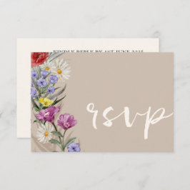 Rustige Waterverf Wilde Bloem en beige bruiloft RSVP Kaartje