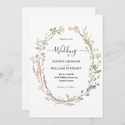 Rustige Waterverf Wilde bloem Theme Boho Wedding Kaart (Voorkant / Achterkant)