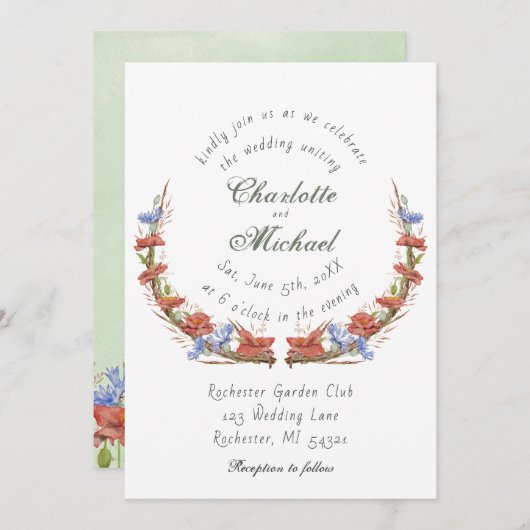 Rustige waterverf wilde bloemen bruiloft kaart (Voorkant / Achterkant)