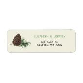 Rustige Waterverf Winter Forest Pine Cone Wedding Etiket (Voorkant)