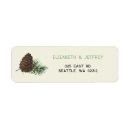 Rustige Waterverf Winter Forest Pine Cone Wedding Etiket