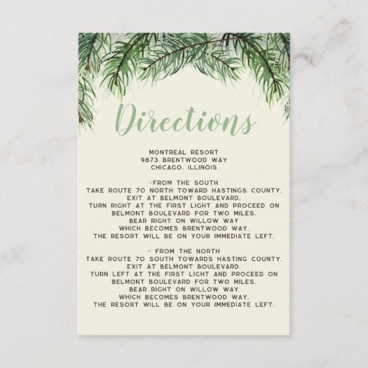 Rustige Waterverf Winter Forest Pine Cone Wedding Informatiekaartje (Voorkant)