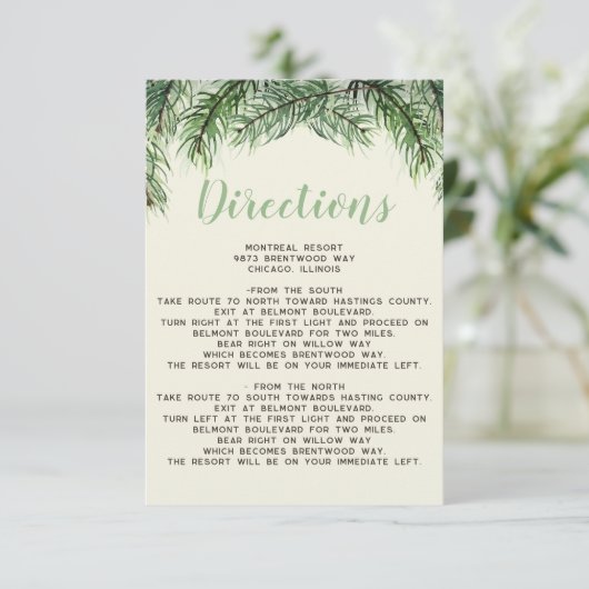 Rustige Waterverf Winter Forest Pine Cone Wedding Informatiekaartje (Staand voorkant)