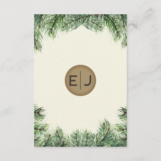 Rustige Waterverf Winter Forest Pine Cone Wedding Informatiekaartje (Achterkant)