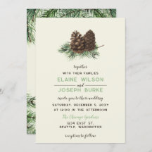 Rustige Waterverf Winter Forest Pine Cone Wedding