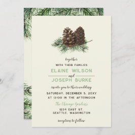Rustige Waterverf Winter Forest Pine Cone Wedding Kaart
