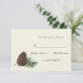 Rustige Waterverf Winter Forest Pine Cone Wedding RSVP Kaartje (Staand voorkant)