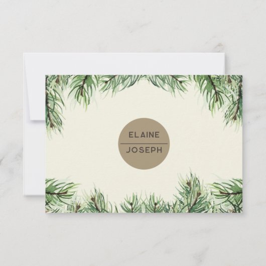 Rustige Waterverf Winter Forest Pine Cone Wedding RSVP Kaartje (Achterkant)